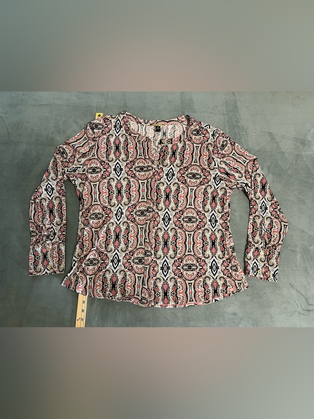 Dana Buchman Women's Long-Sleeve Printed Blouse in Pink and Black